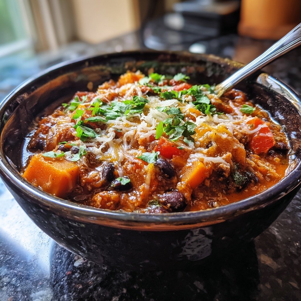 Sweet Potato Chili with Cheese