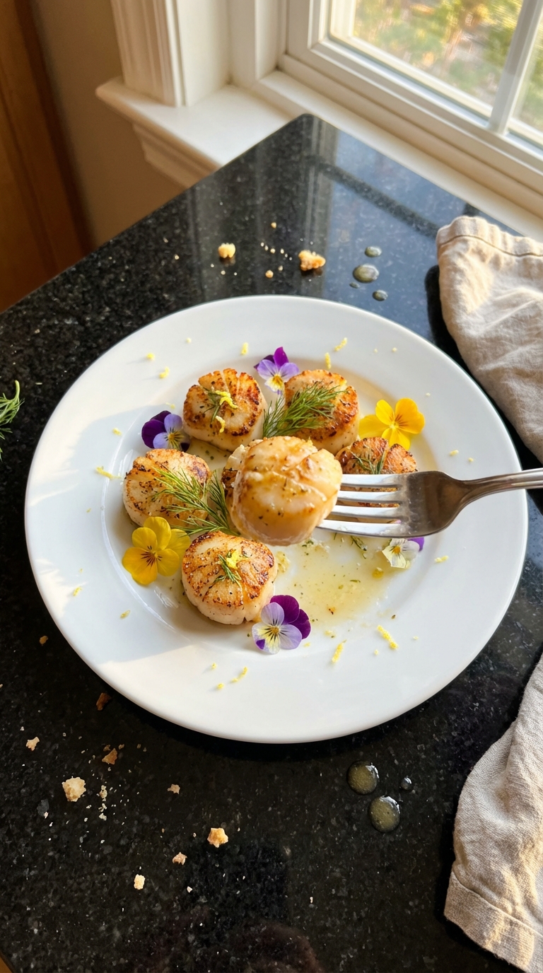 Lemon Dill Scallops with Flowers