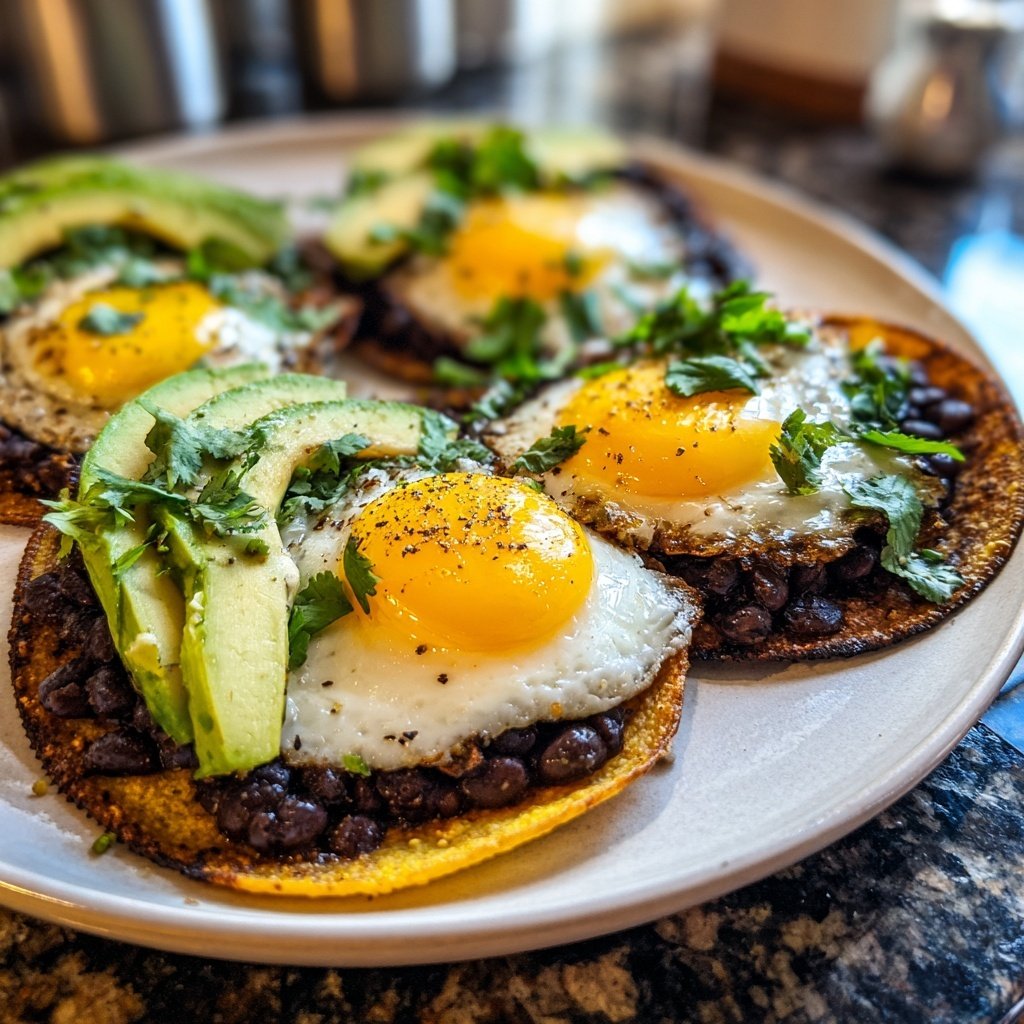 Breakfast Tostadas with Black Beans and Eggs​