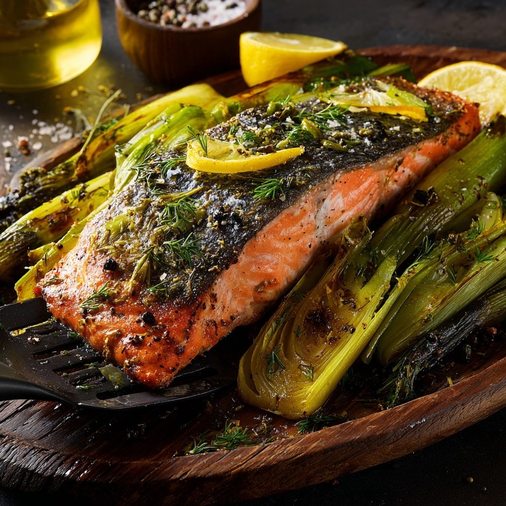 One-Pan Roast Salmon with Leeks