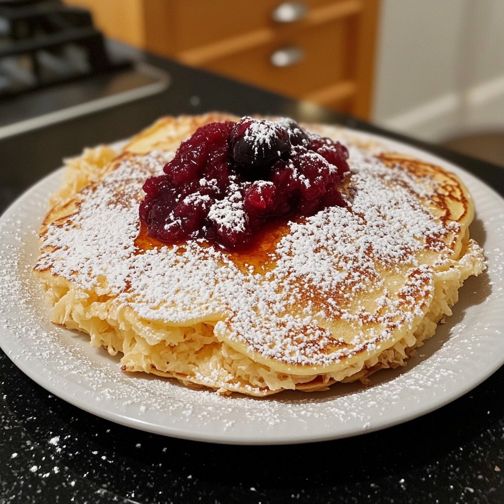 Fluffy Shredded Pancake with Plum Compote