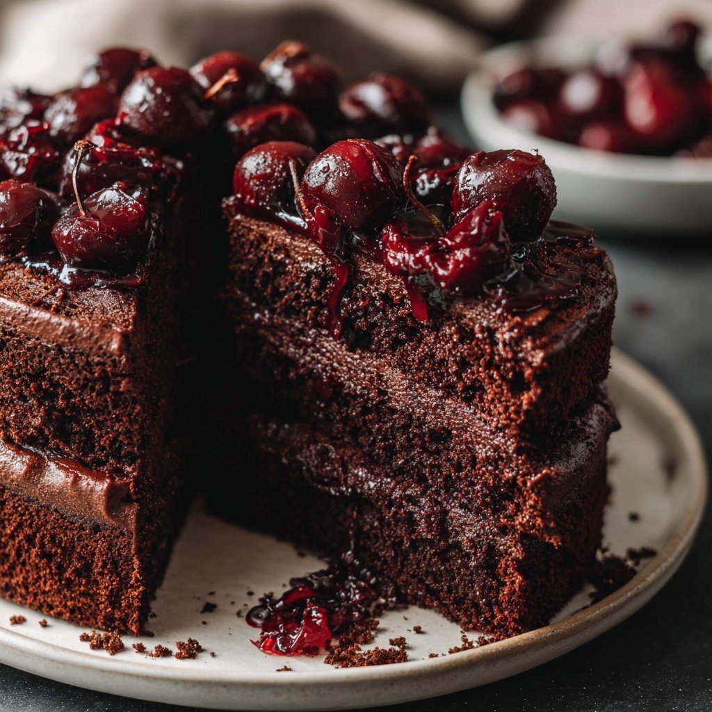 Dark Chocolate Cake Balsamic Cherries