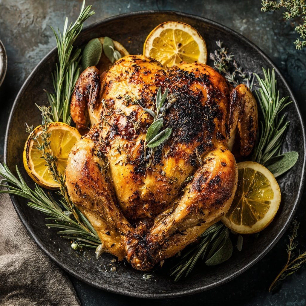 Whole Roasted Chicken Lemon Herbs